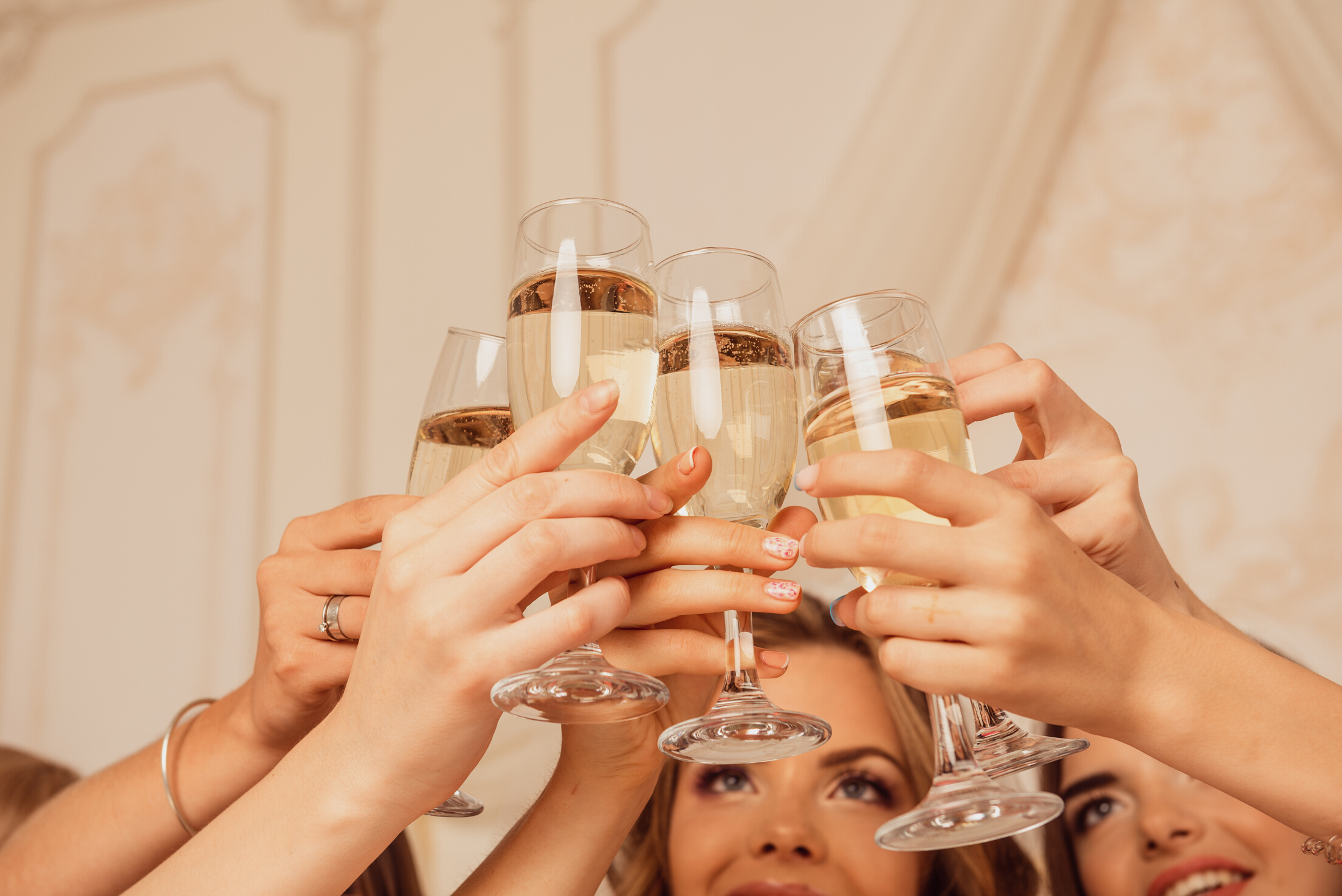 Girls celebrate a bachelorette party of bride